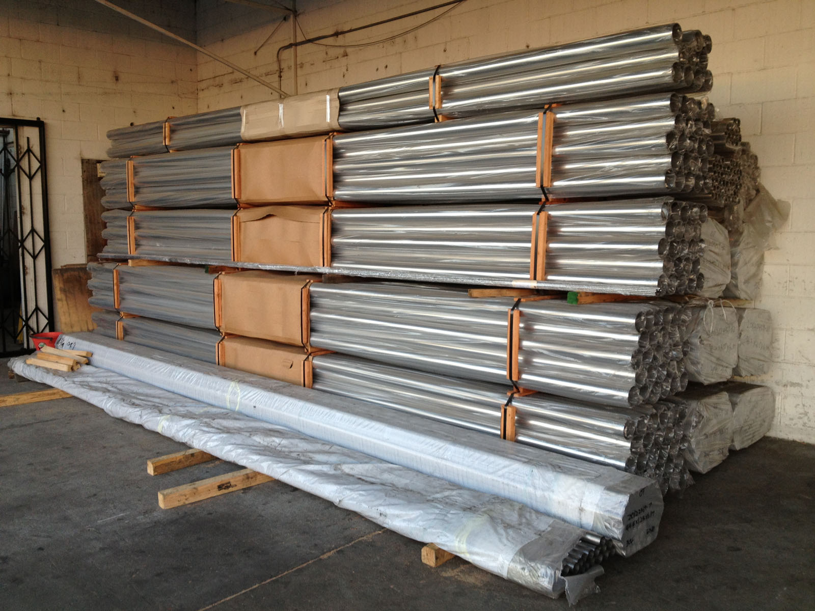 Stainless steel stock and storage inside the Permagro warehouse