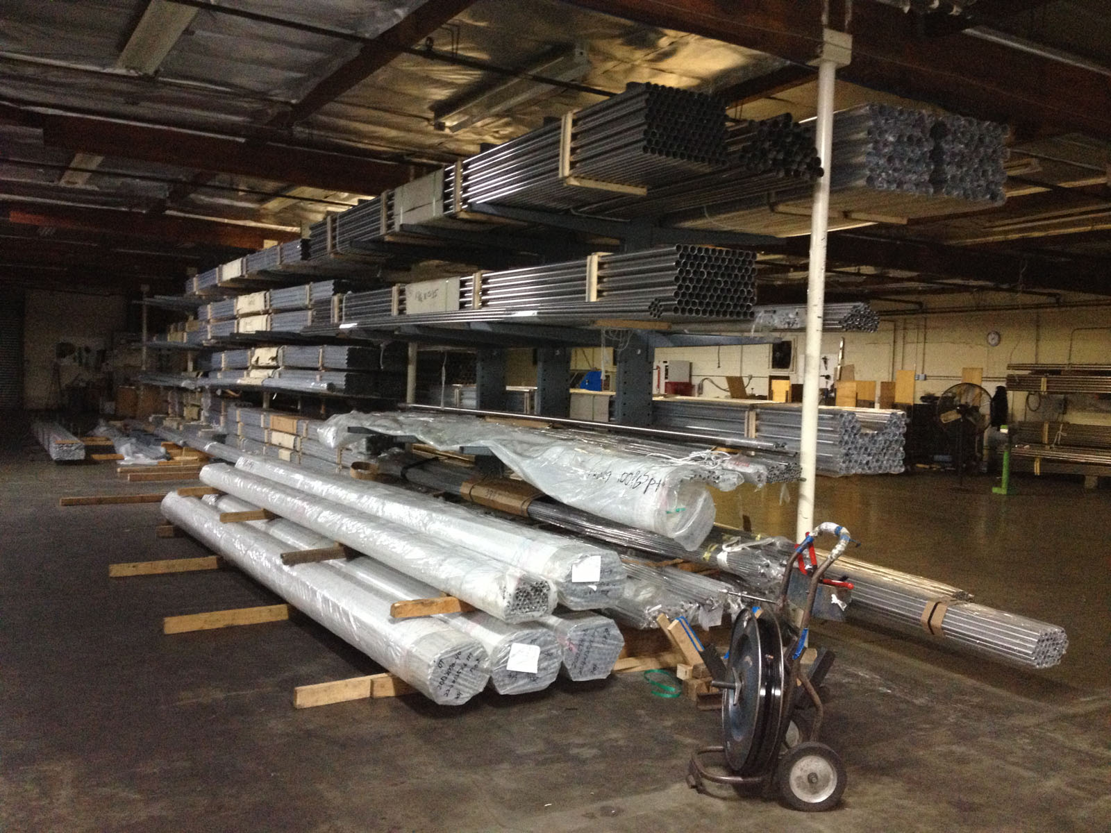 Stainless steel stock and storage inside the Permagro warehouse