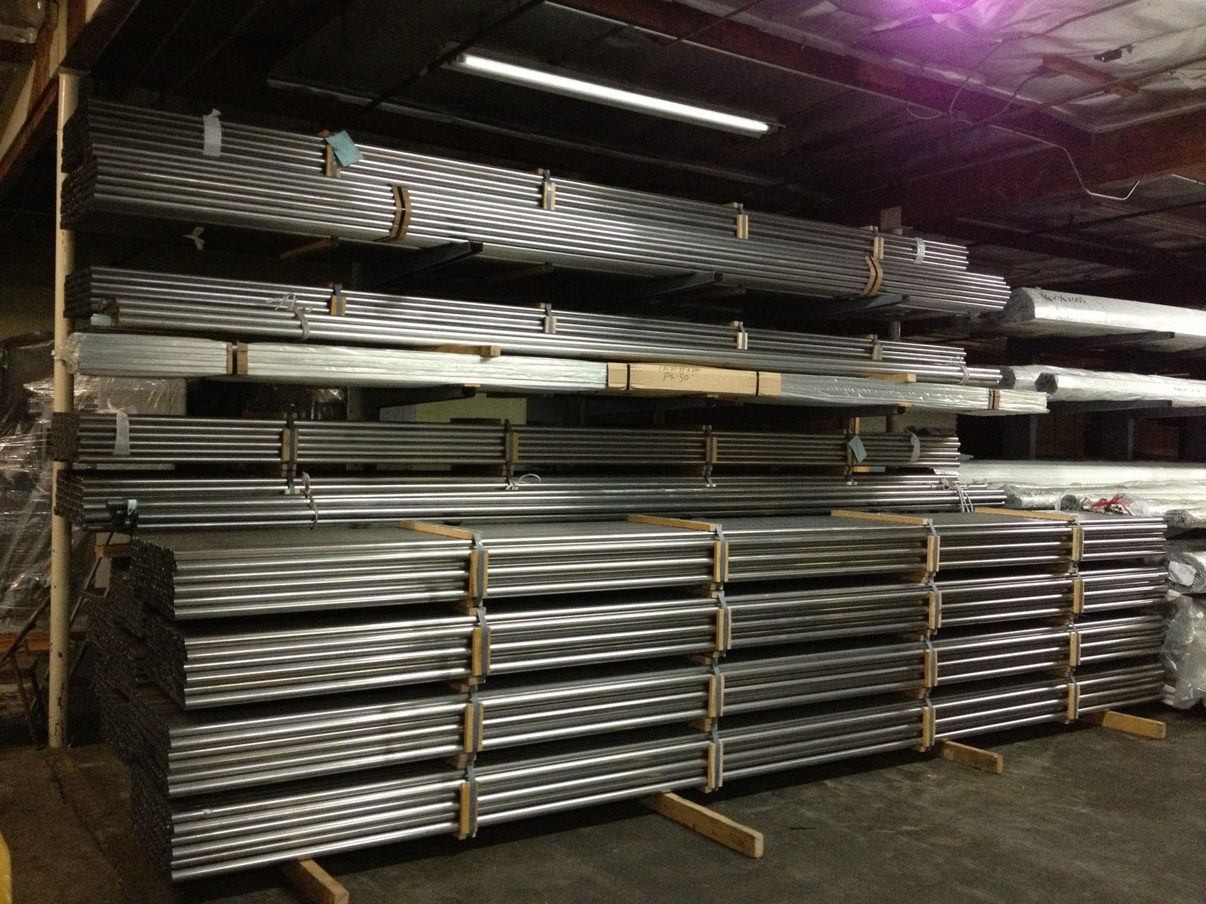 Stainless steel stock and storage inside the Permagro warehouse